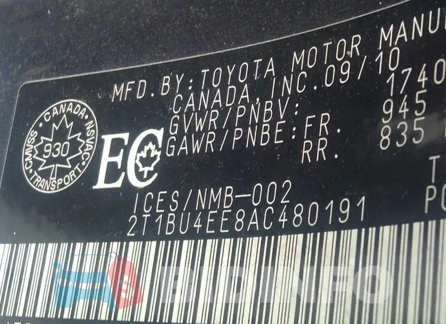 2T1BU4EE8AC480191 Photo# 9