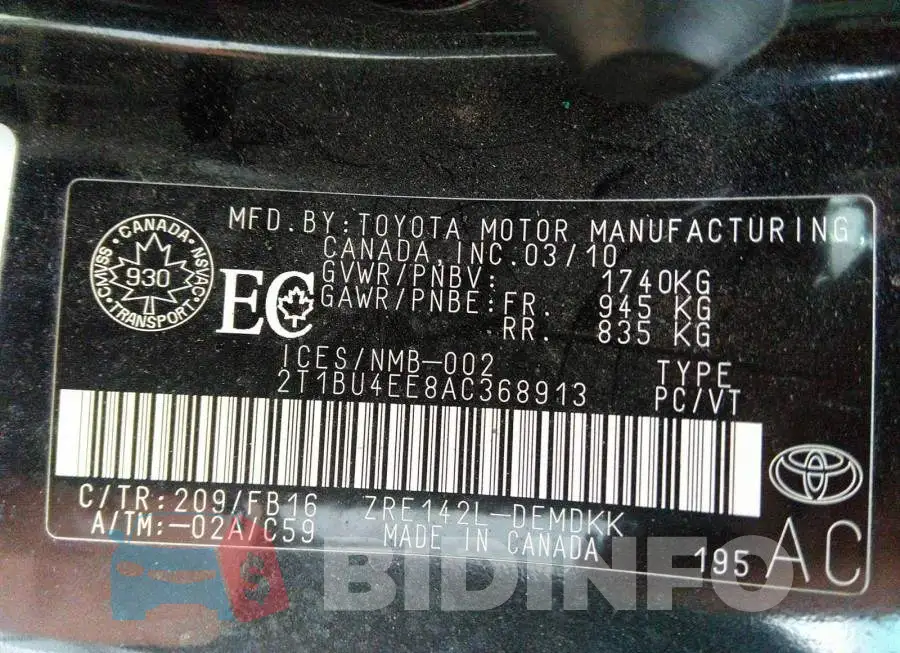 2T1BU4EE8AC368913 Photo# 9