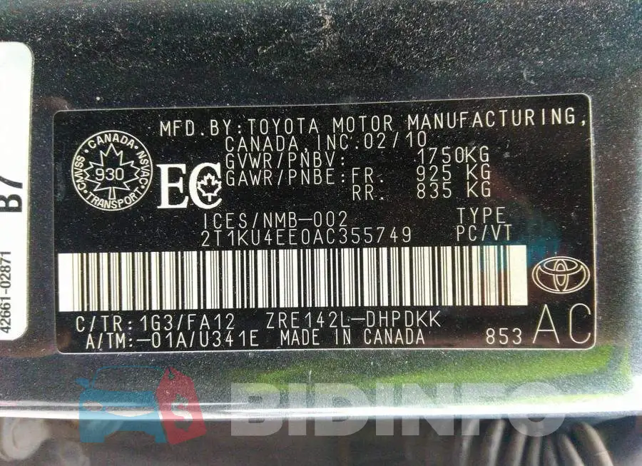 2T1KU4EE0AC355749 Photo# 9