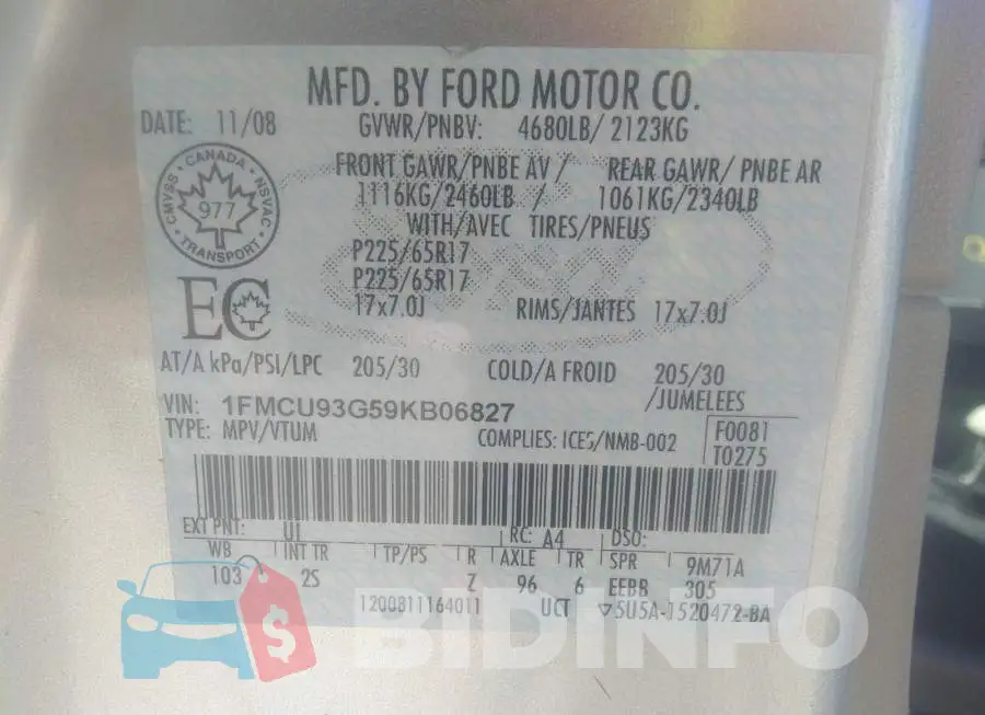1FMCU93G59KB06827 Photo# 9