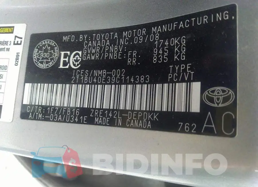 2T1BU40E39C114383 Photo# 9