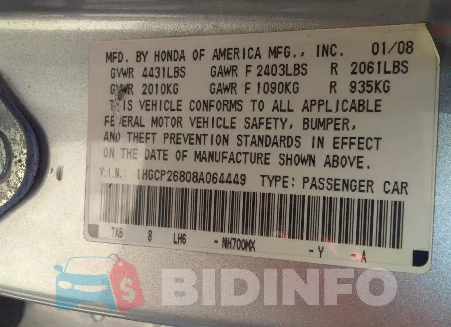 1HGCP26808A064449 Photo# 9