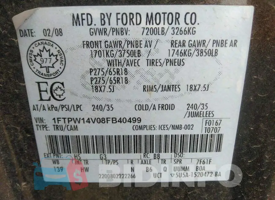 1FTPW14V08FB40499 Photo# 9