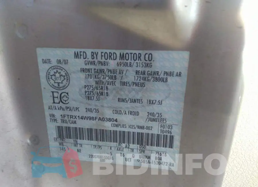 1FTRX14W98FA03804 Photo# 9