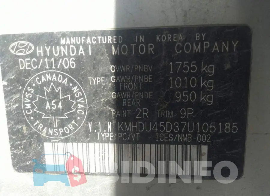 KMHDU45D37U105185 Photo# 9