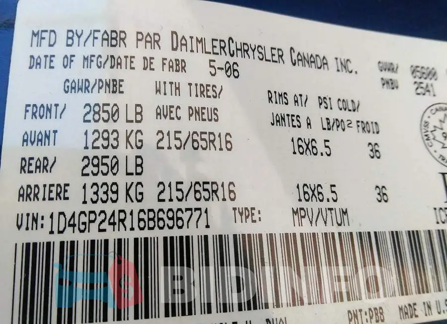 1D4GP24R16B696771 Photo# 9