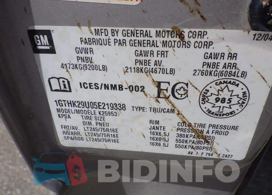 1GTHK29U05E219338 Photo# 11