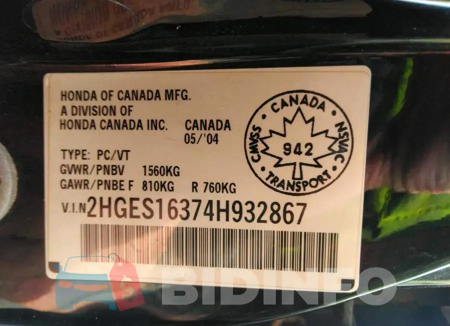 2HGES16374H932867 Photo# 9