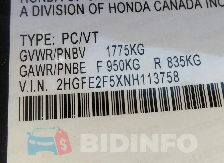 2HGFE2F5XNH113758 Photo# 9