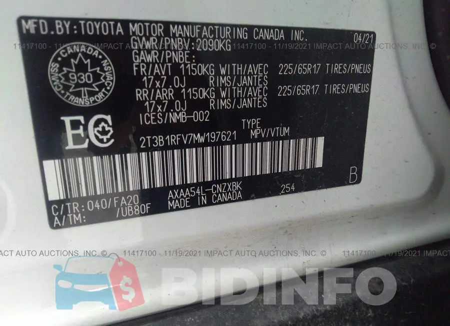 2T3B1RFV7MW197621 Photo# 9