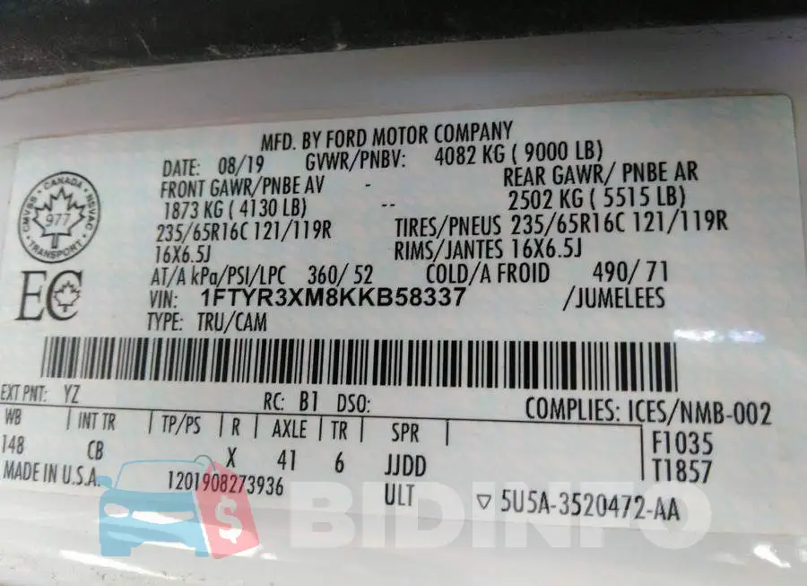 1FTYR3XM8KKB58337 Photo# 9