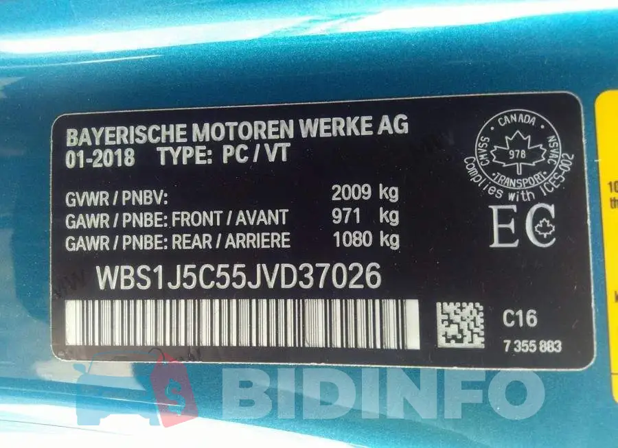 WBS1J5C55JVD37026 Photo# 9
