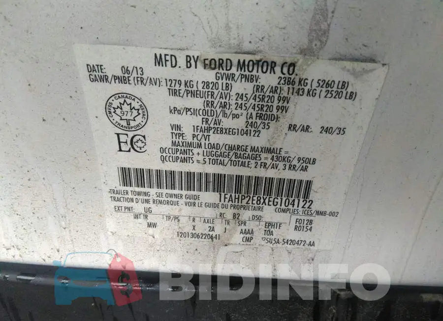 1FAHP2E8XEG104122 Photo# 9