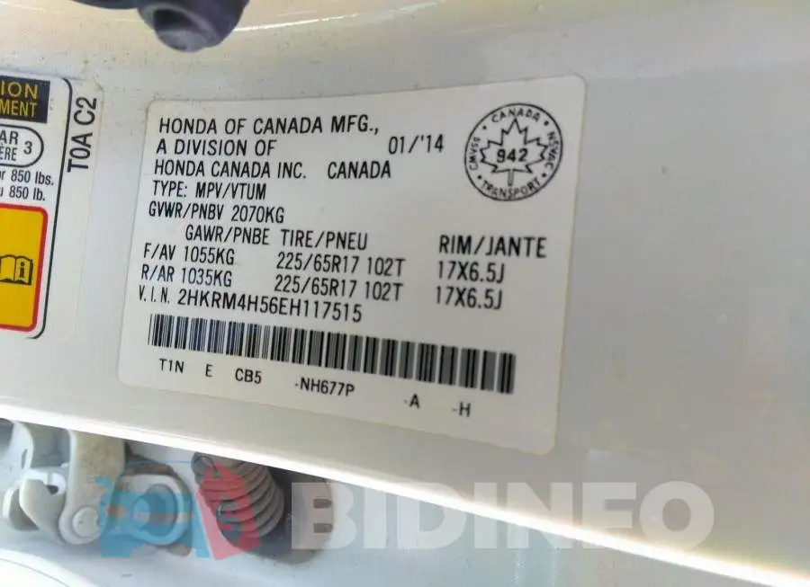 2HKRM4H56EH117515 Photo# 9