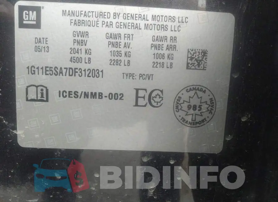 1G11E5SA7DF312031 Photo# 9
