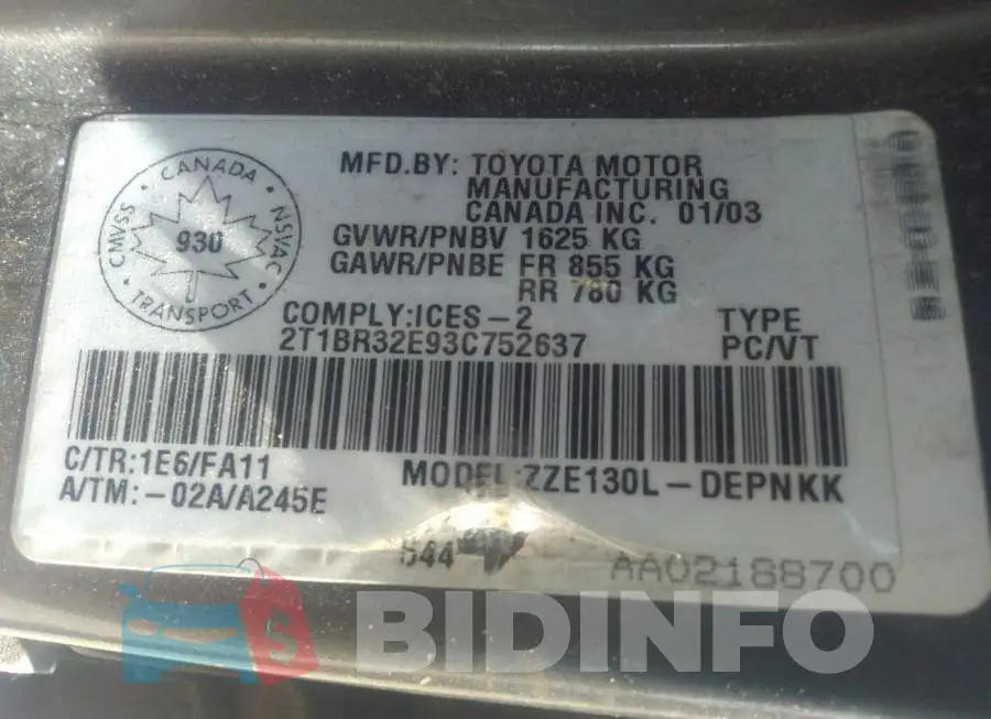 2T1BR32E93C752637 Photo# 9