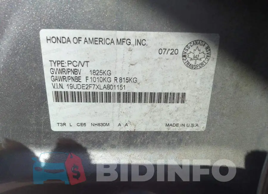 19UDE2F7XLA801151 Photo# 9