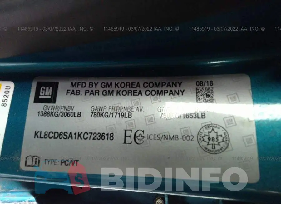 KL8CD6SA1KC723618 Photo# 9