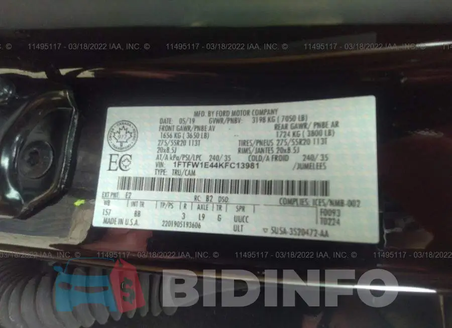 1FTFW1E44KFC13981 Photo# 9