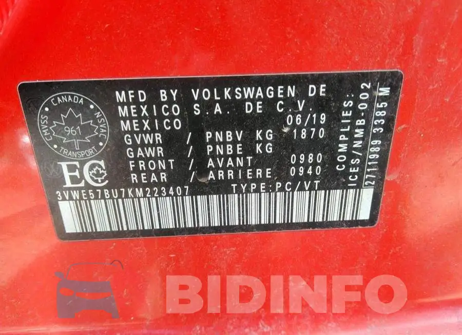 3VWE57BU7KM223407 Photo# 9