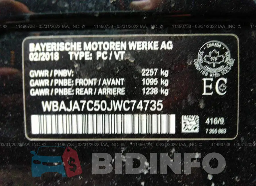WBAJA7C50JWC74735 Photo# 9