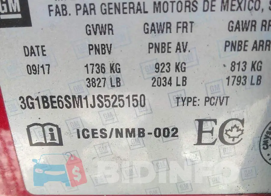 3G1BE6SM1JS525150 Photo# 9