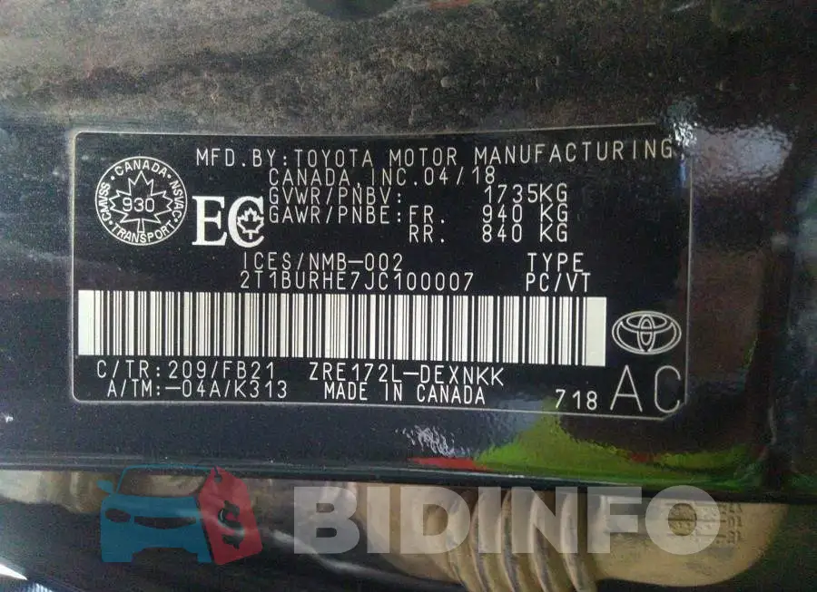 2T1BURHE7JC100007 Photo# 9