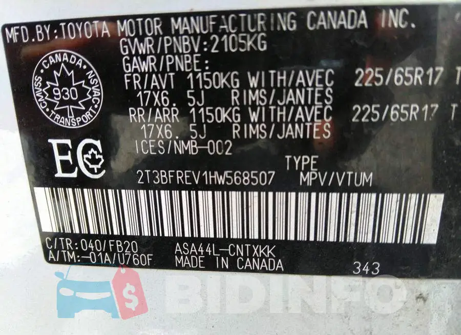 2T3BFREV1HW568507 Photo# 9