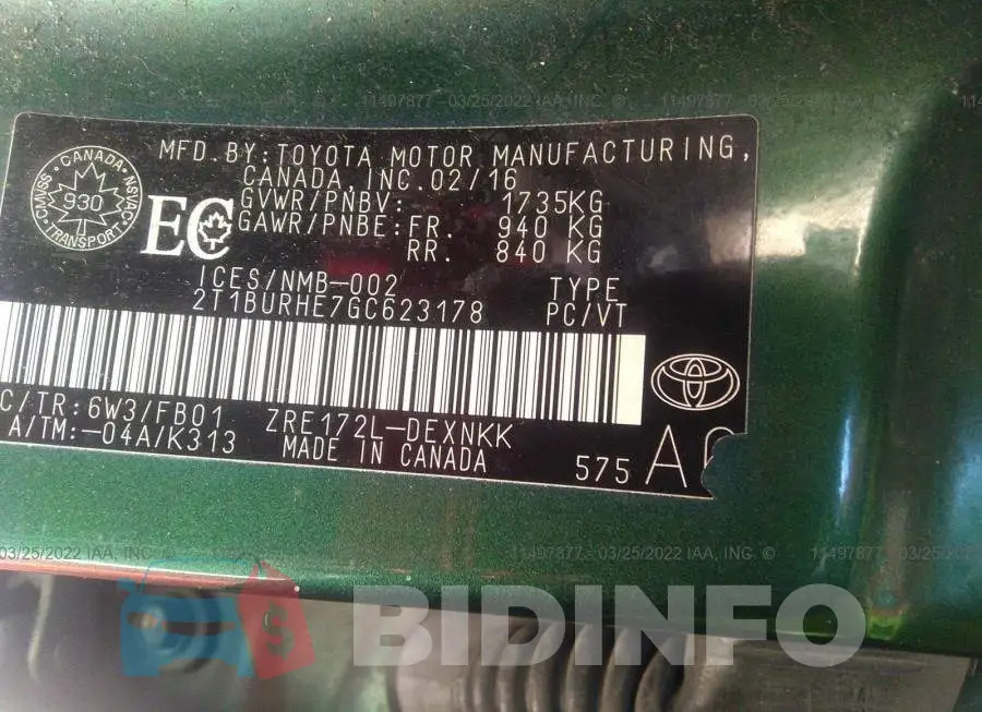 2T1BURHE7GC623178 Photo# 9