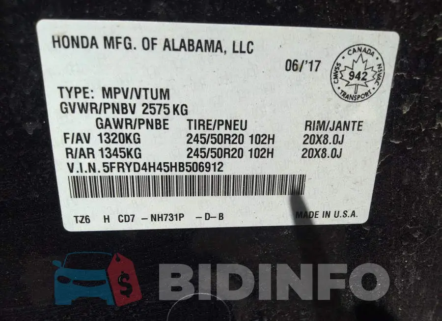 5FRYD4H45HB506912 Photo# 9