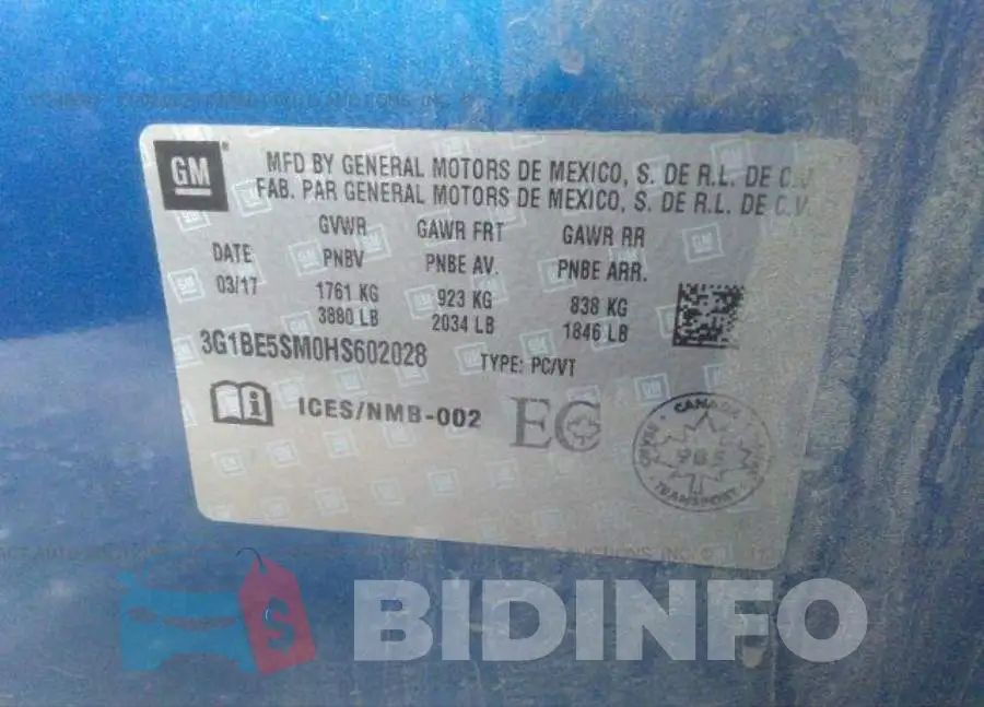 3G1BE5SM0HS602028 Photo# 9