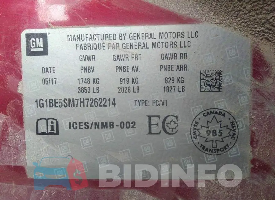 1G1BE5SM7H7262214 Photo# 9
