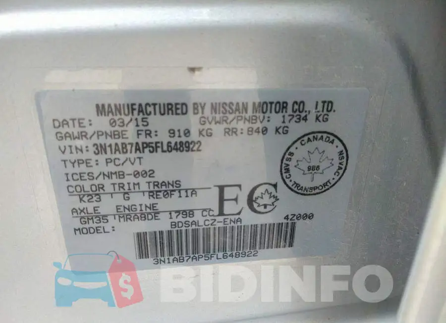 3N1AB7AP5FL648922 Photo# 9