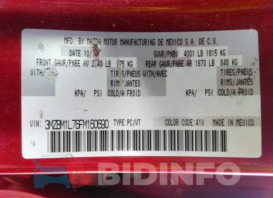 3MZBM1L76FM160690 Photo# 9