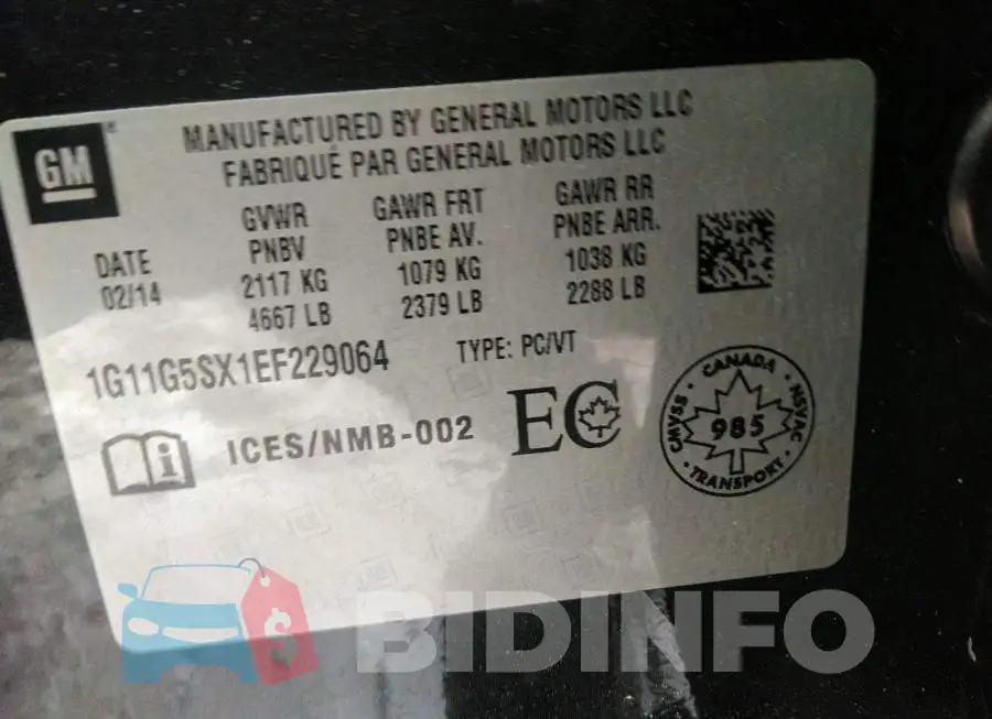 1G11G5SX1EF229064 Photo# 9