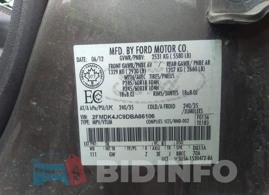 2FMDK4JC9DBA66106 Photo# 9