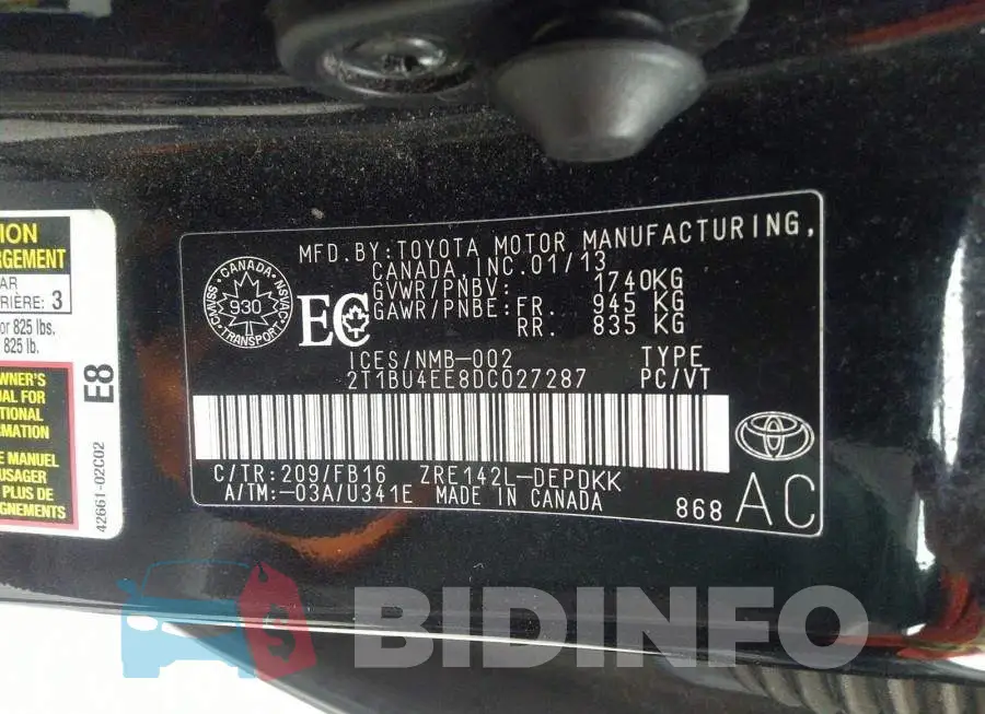 2T1BU4EE8DC027287 Photo# 9