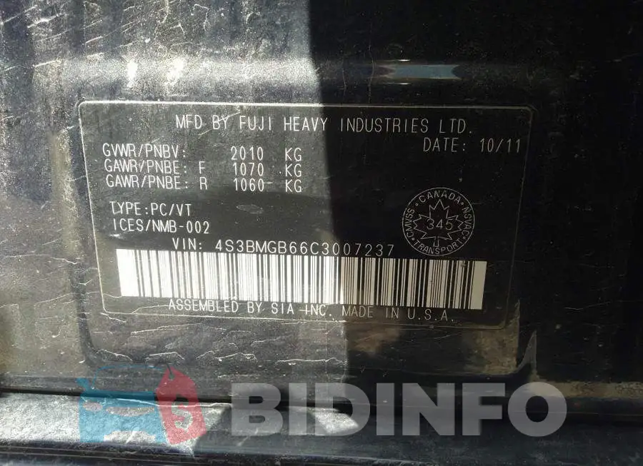 4S3BMGB66C3007237 Photo# 9