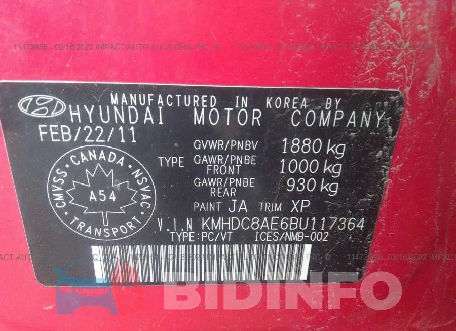 KMHDC8AE6BU117364 Photo# 9