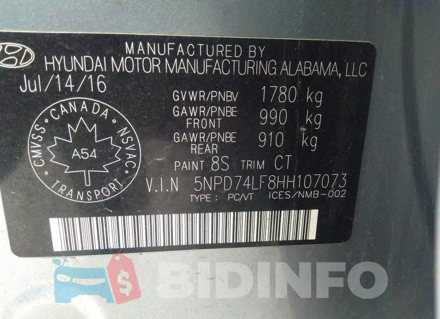 5NPD74LF8HH107073 Photo# 9