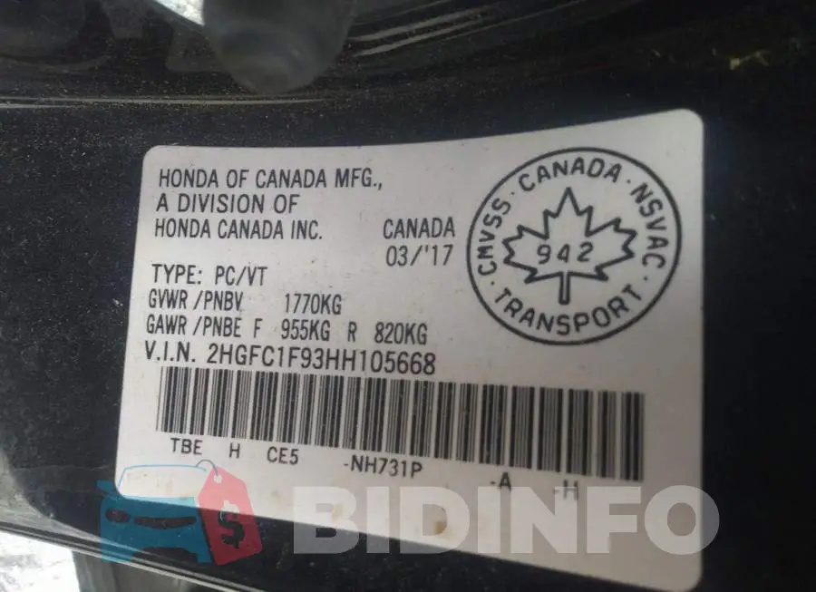 2HGFC1F93HH105668 Photo# 9