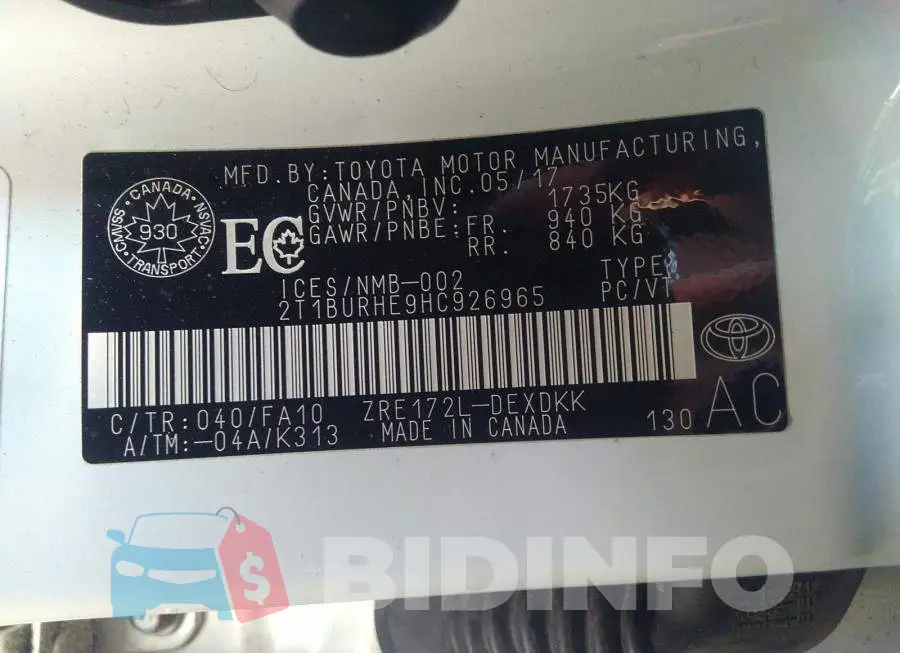 2T1BURHE9HC926965 Photo# 9