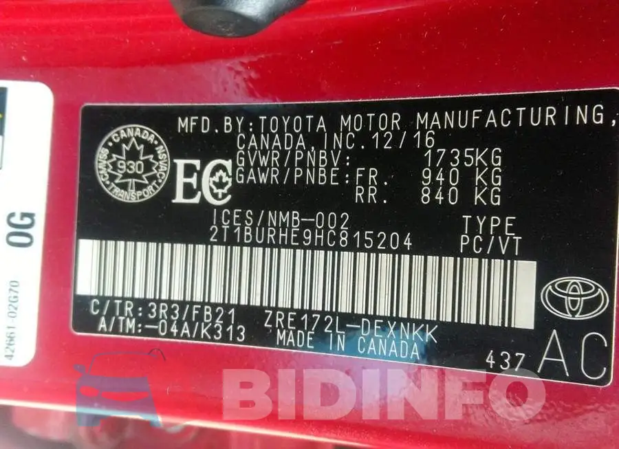 2T1BURHE9HC815204 Photo# 9