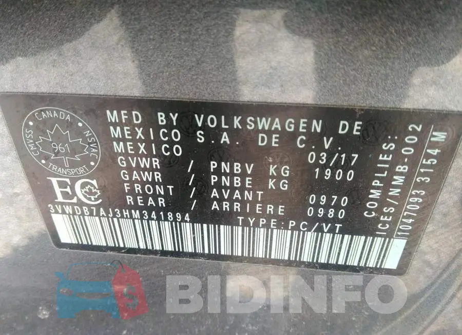3VWDB7AJ3HM341894 Photo# 9