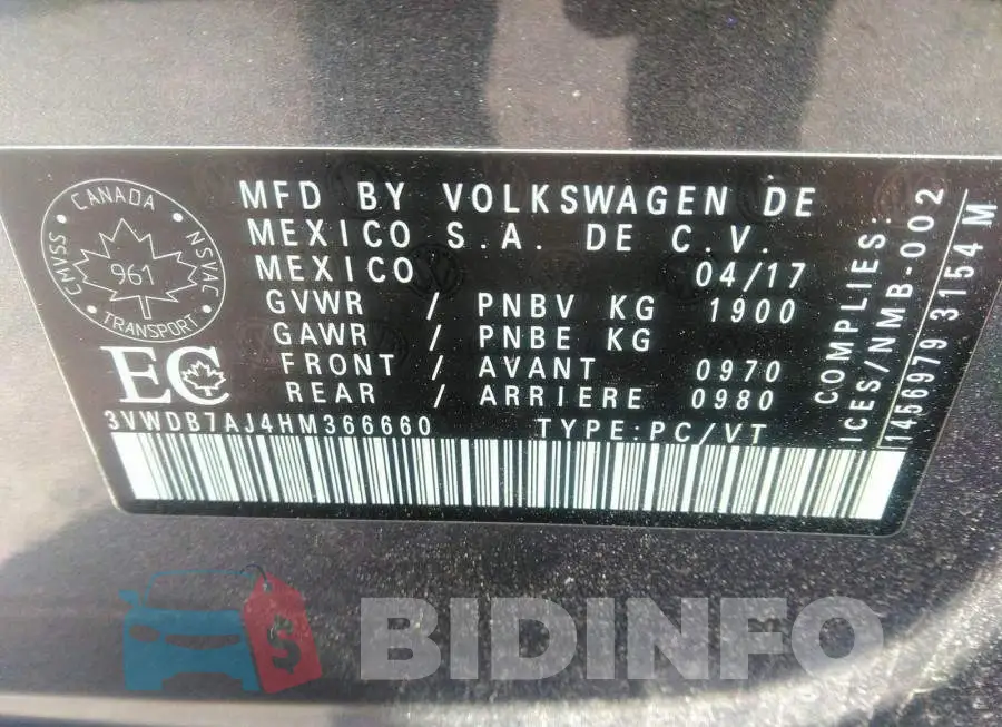 3VWDB7AJ4HM366660 Photo# 9