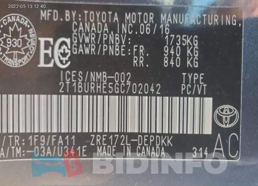 2T1BURHE5GC702042 Photo# 7