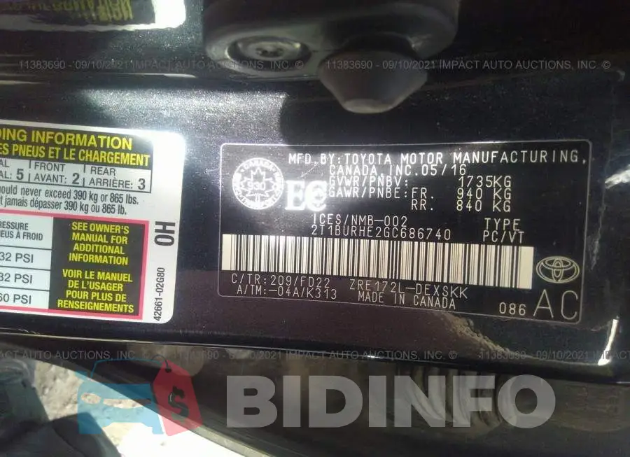 2T1BURHE2GC686740 Photo# 9
