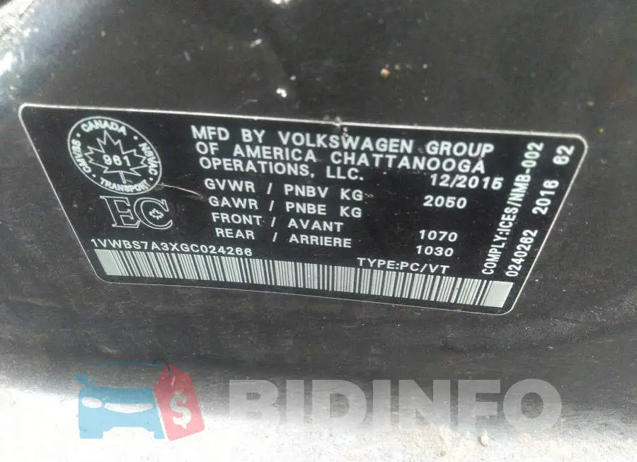 1VWBS7A3XGC024266 Photo# 9