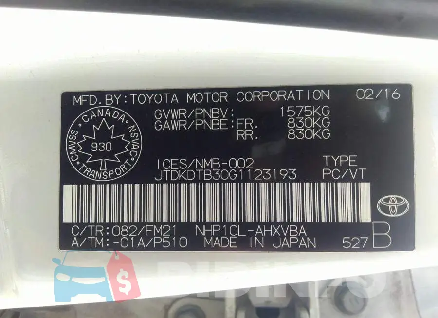 JTDKDTB30G1123193 Photo# 9