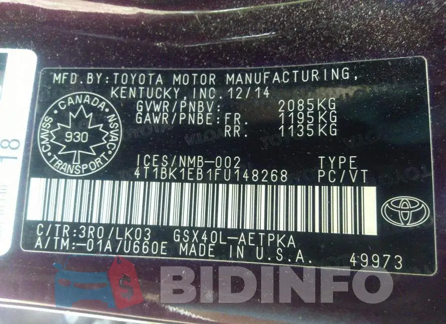 4T1BK1EB1FU148268 Photo# 9